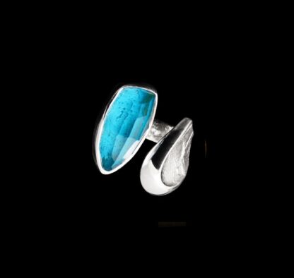 Silver ring with turquoise & crystal quartz