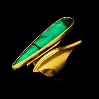 Gold plated ring with emerald, mother of pearl & crystal quartz