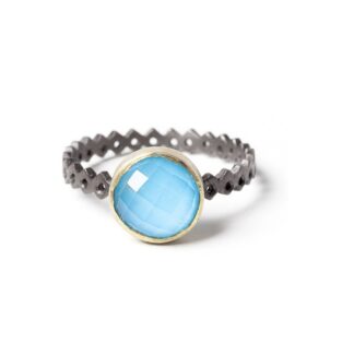 Στρογγυλό διάτρητο δαχτυλίδι με Turquoise 8mm - Έλσα Μουζάκη