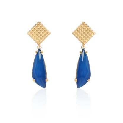 Gold plated rhombus earrings with stone - Elsa Mouzaki