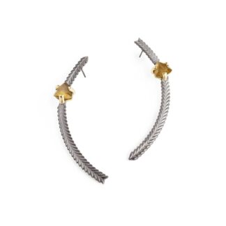 long stud earrings with a trigonal stone