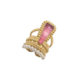 Ring with tourmaline, quartz & pearls