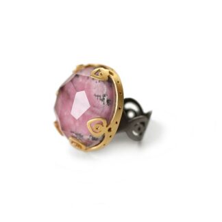 Δαχτυλίδι με στρογγυλή πέτρα ροδολίτη 25mm - Έλσα Μουζάκη