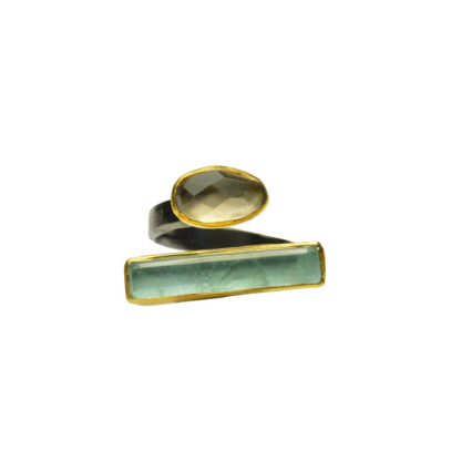 Ασημένιο δαχτυλίδι με άκουα μαρίνα & χαλαζία