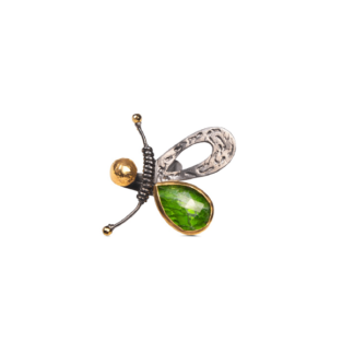 Gold plated silver ring butterfly with dioptase - Efstathia
