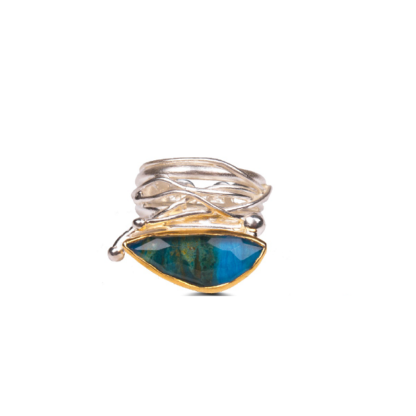Gold plated & silver ring with chrysocolla - Efstathia