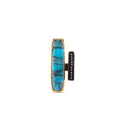 Gold plated silver ring with black turquoise & hematite - Efstathia