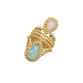 Ring with opal, aqua marine & quartz