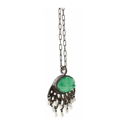Pendant with jade, quartz & pearls