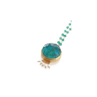 Pendant with chrysocolla, quartz, agate & pearls