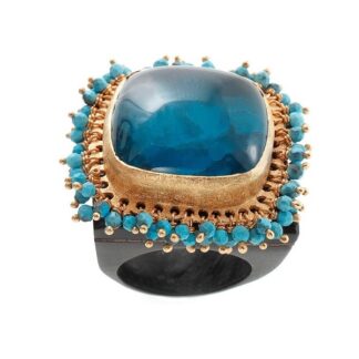 Ring with apatite, turquoise & horn