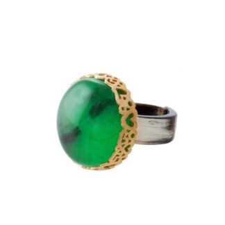 Ring with jade, quartz & horn